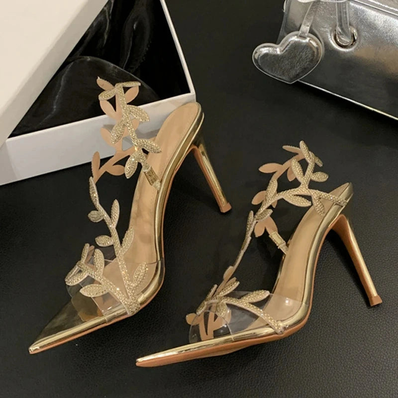 Zavirea Rhinestone Leaf Sandals