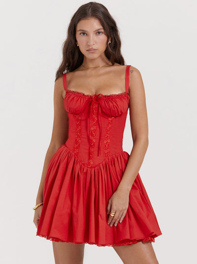 Women's Retro Strappy Corset Floral Mini Dress