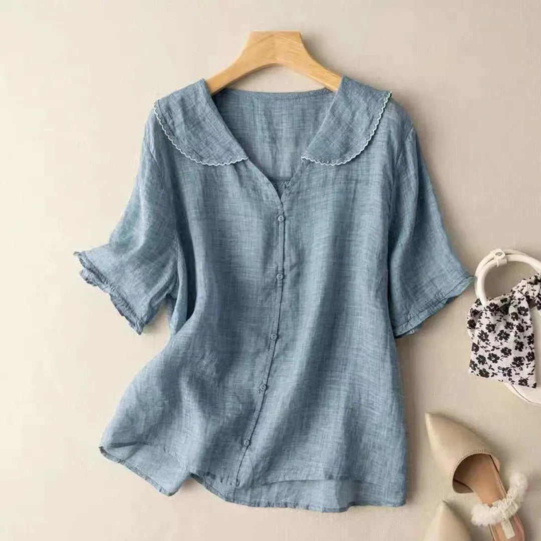Adele Classic V-Neck Linen Blouse