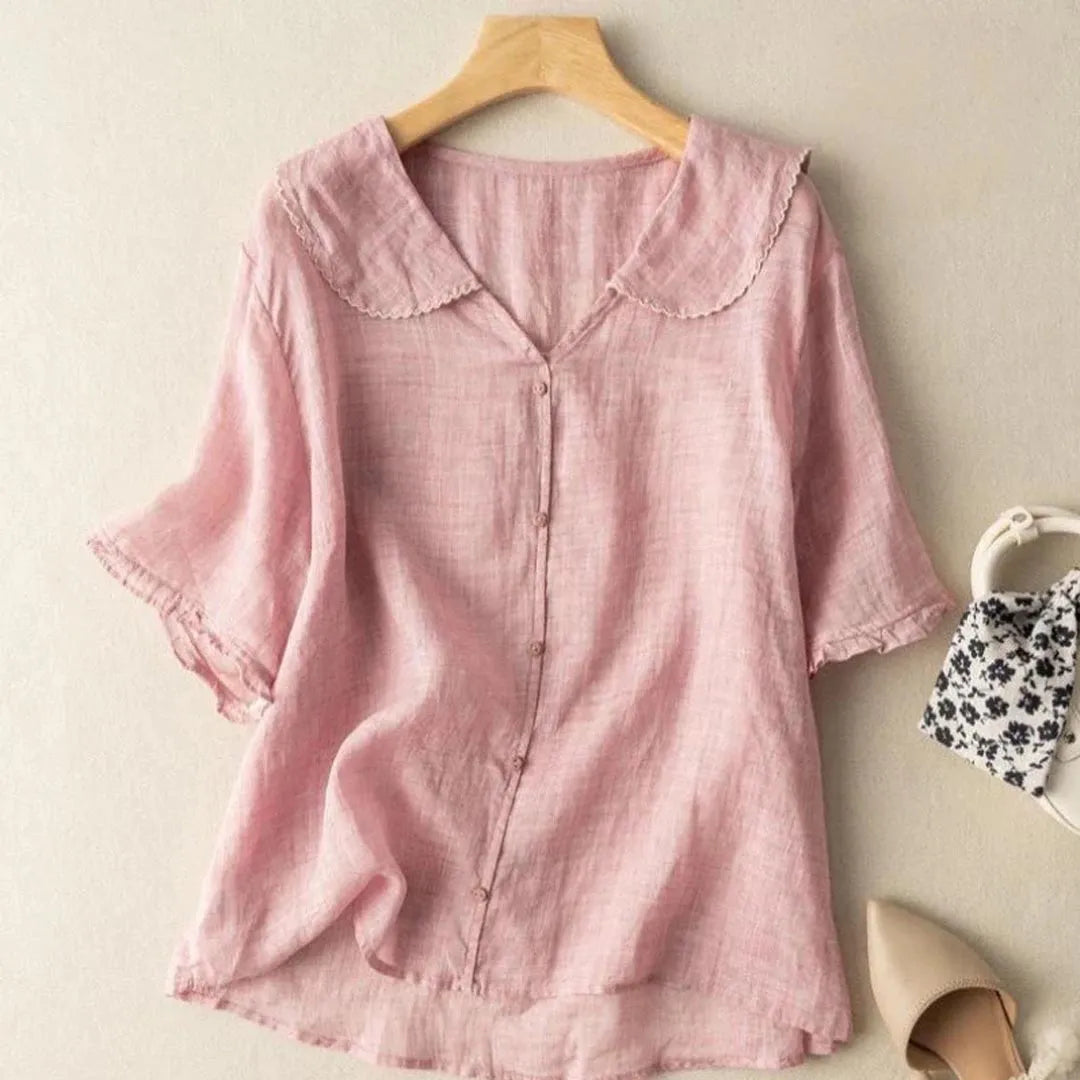 Adele Classic V-Neck Linen Blouse