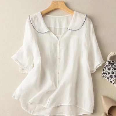 Adele Classic V-Neck Linen Blouse