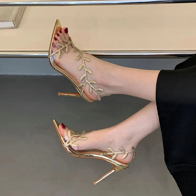 Zavirea Rhinestone Leaf Sandals