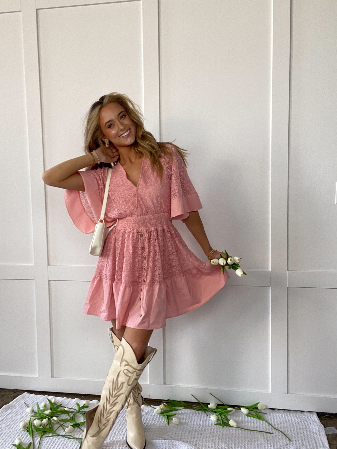 PREORDER: Hope Ruffle Hem Lace Mini Dress