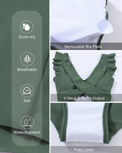 ZAVIREA® Ruffle & Reveal Modest Swimsuit