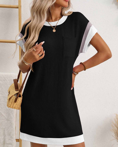 ZAVIREA® Textured Short Sleeve Midi Dress
