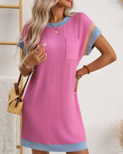 ZAVIREA® Textured Short Sleeve Midi Dress