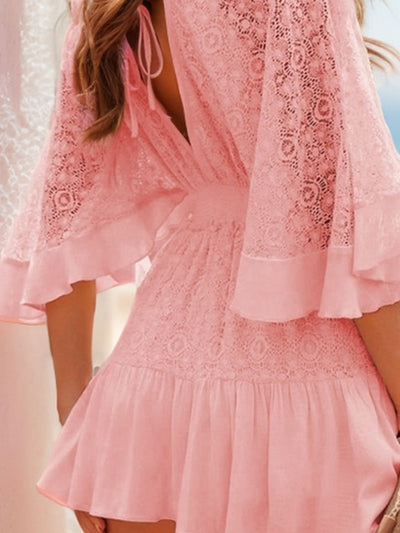 PREORDER: Hope Ruffle Hem Lace Mini Dress