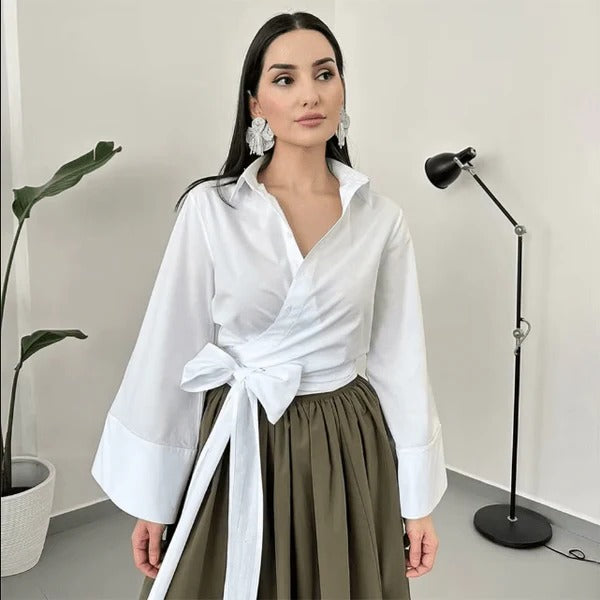 Wide Bow Belt Blouse for Chic Style