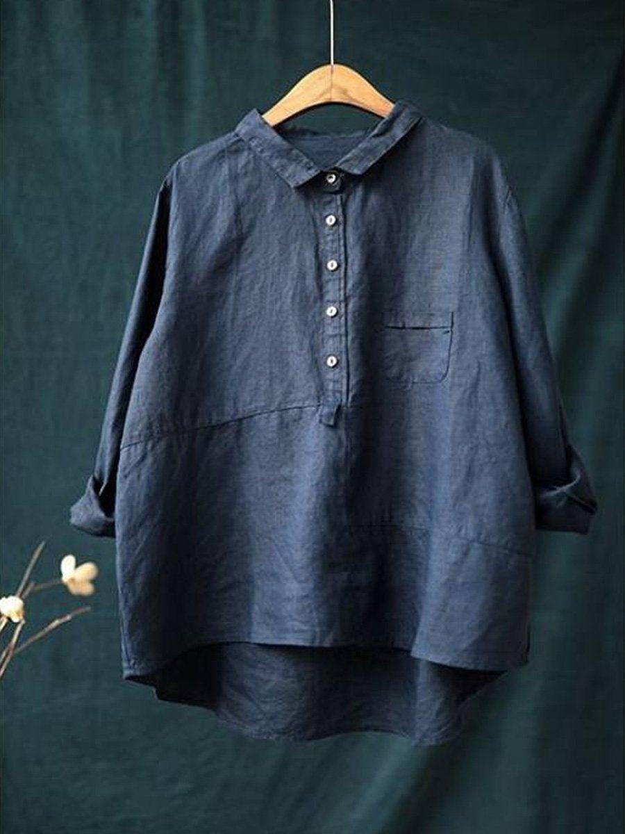 Women's Long Sleeve Shirt Cotton Linen Lapel Neck