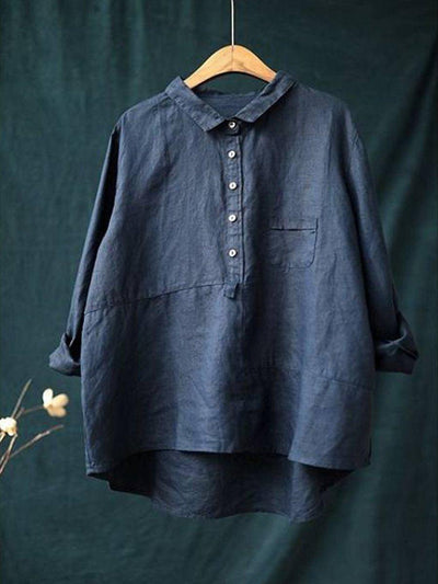 Women's Long Sleeve Shirt Cotton Linen Lapel Neck