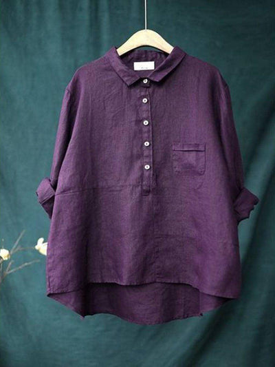 Women's Long Sleeve Shirt Cotton Linen Lapel Neck